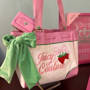 Juicy Couture Pink and Green Strawberry Tote